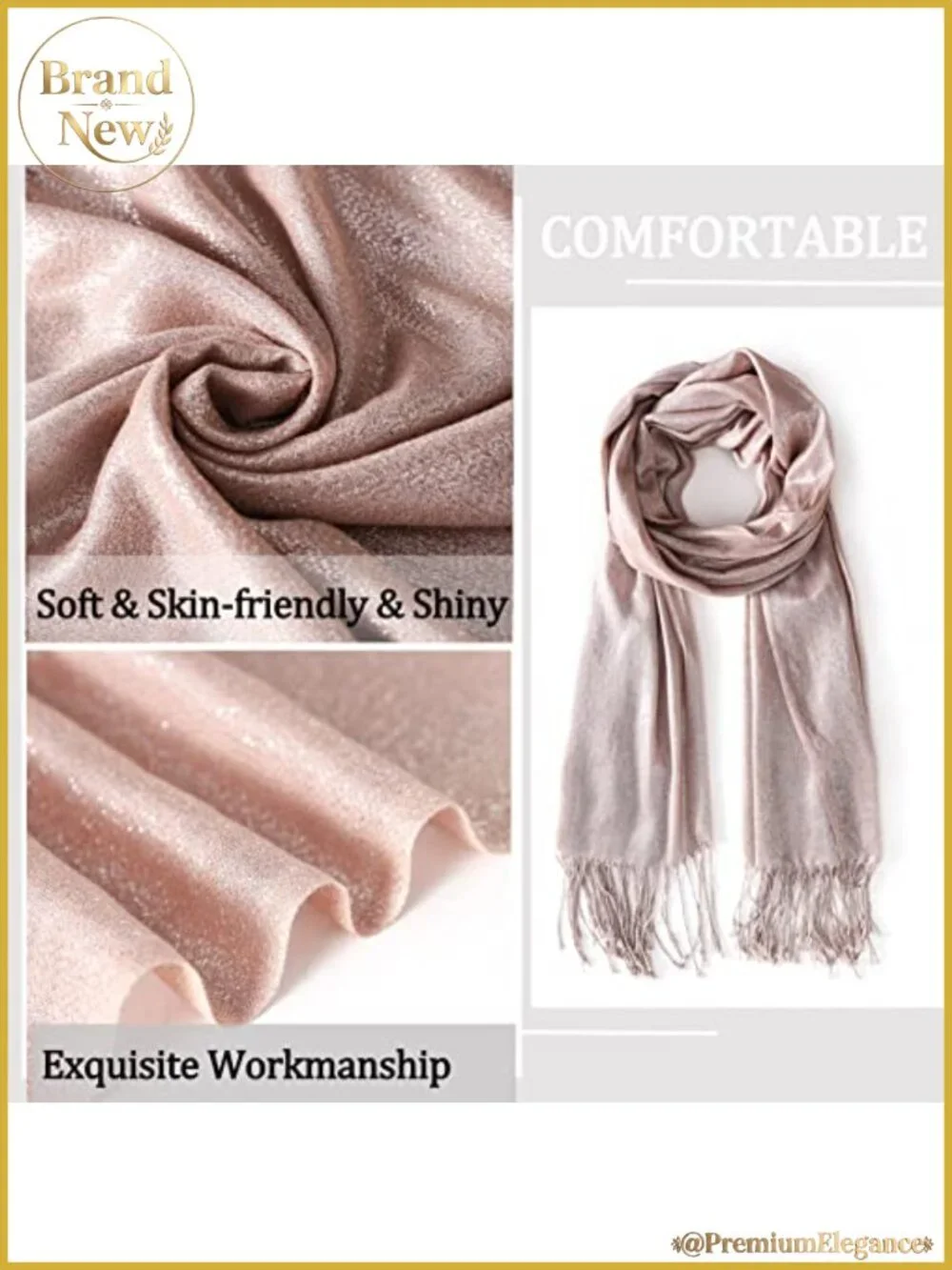 Metallic Glitter Pashmina Shawl Wrap with Fringe for Evening Party